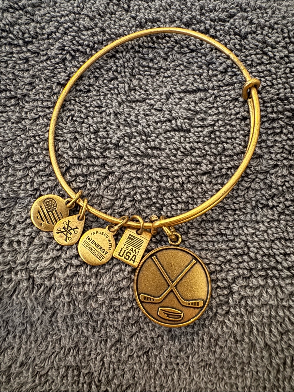 Alex and Ani Gold Hockey Charm Bangle Bracelet